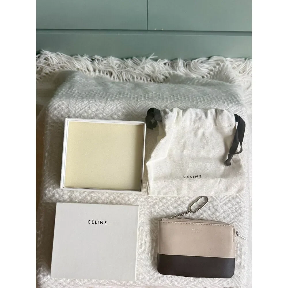Old Celine Solo Coin and Card Purse, Black/Beige Colorblock, w/ Box and Dustbag
